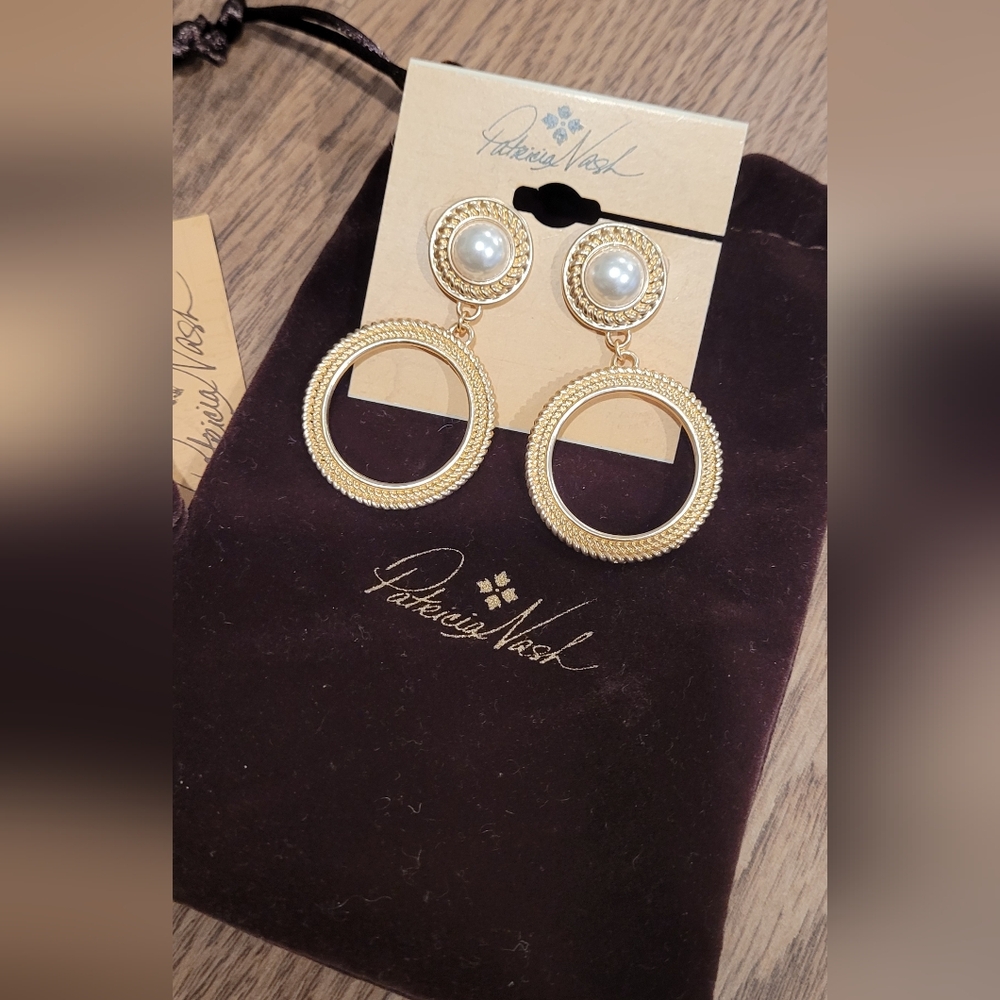 Patricia Nash Gold and Pearl Circle Earrings